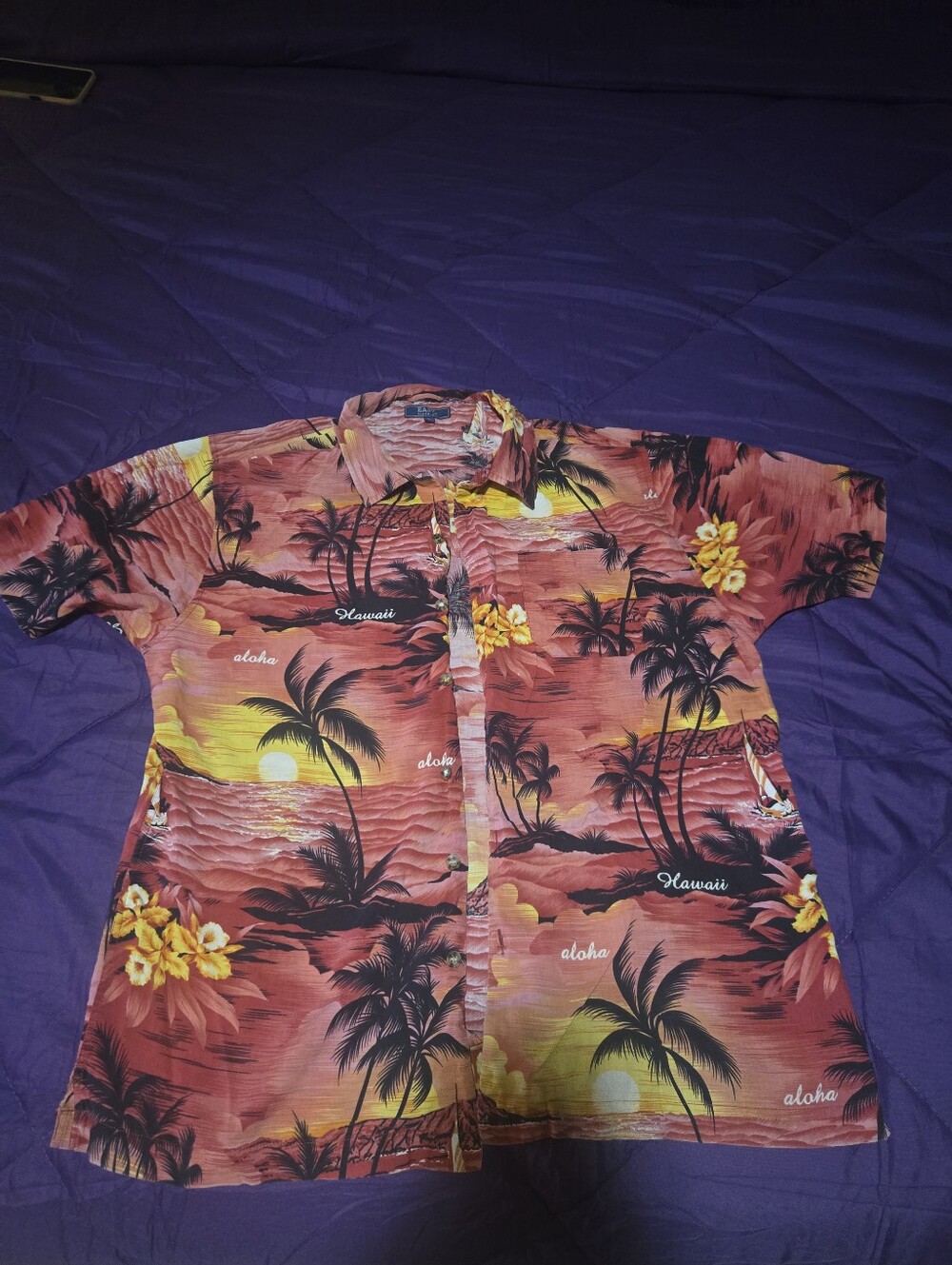 Men's Tropical Sunset Hawaiian Button-Down Shirt - Red
